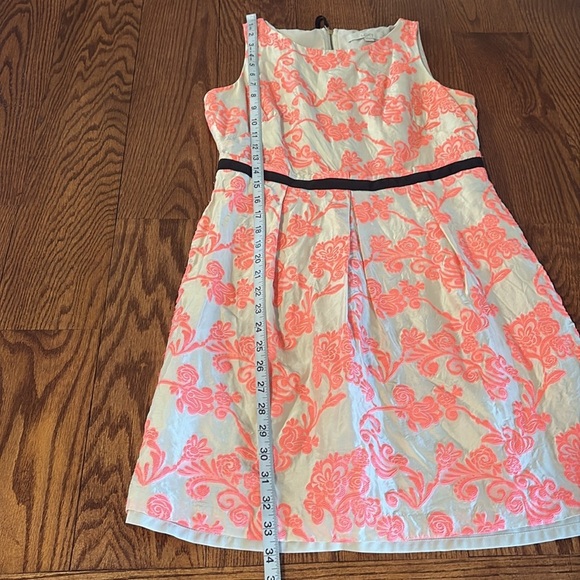 Loft petite SILK jacquard textured Sleeveless mini dress neon pink cream A line - Picture 12 of 14